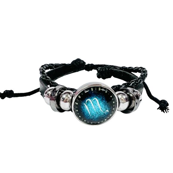 Scorpius Zodiac Leather Adjustable Bracelet Unisex Multilayer Horoscope New - Picture 2 of 5